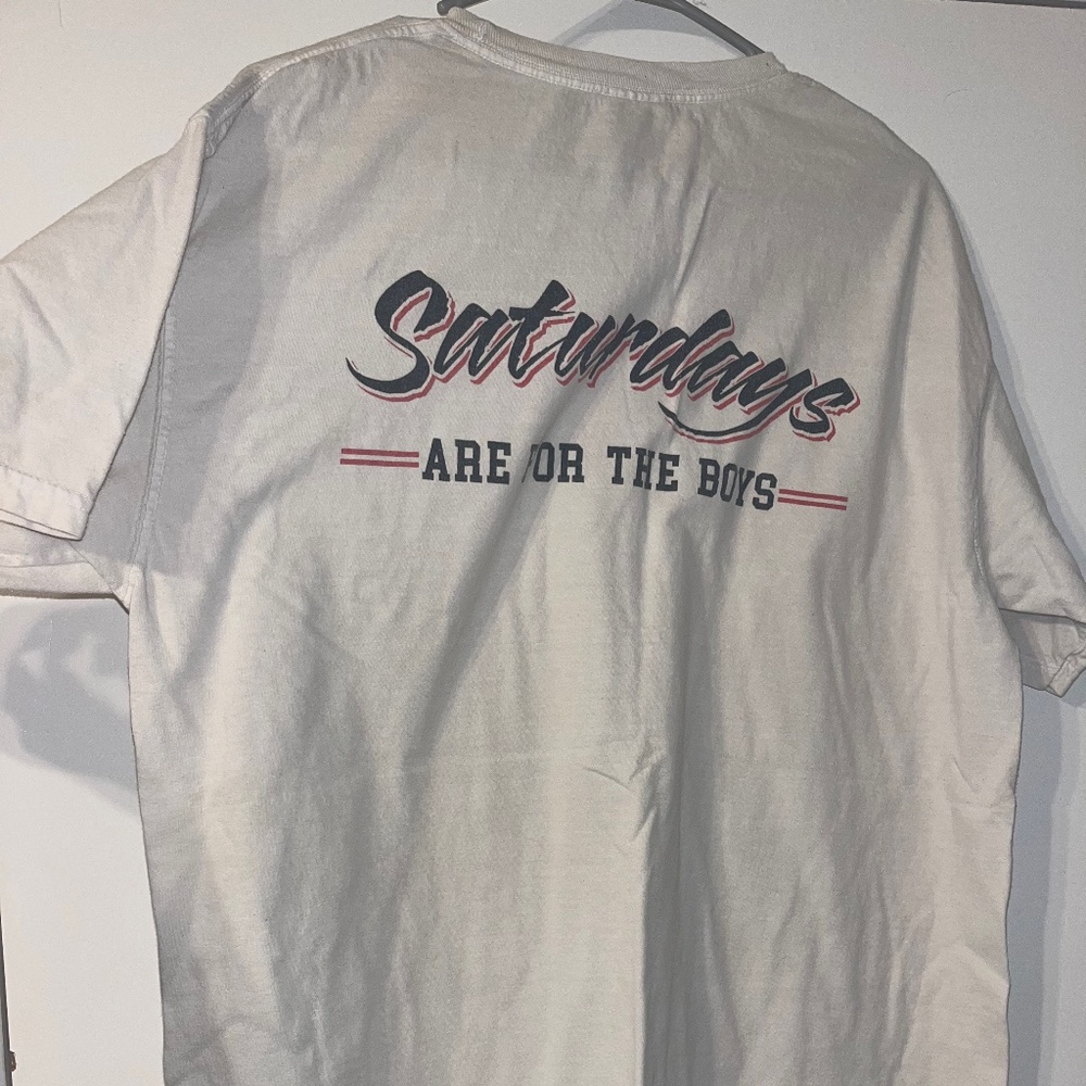Size L Old Row Saturdays are for the Boys comfort colors pocket tee